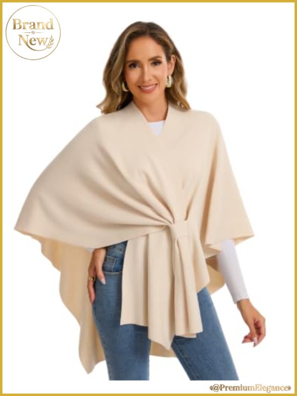 Cashmere Blend Knit Shawl Wrap Women Open Front Poncho Sweater